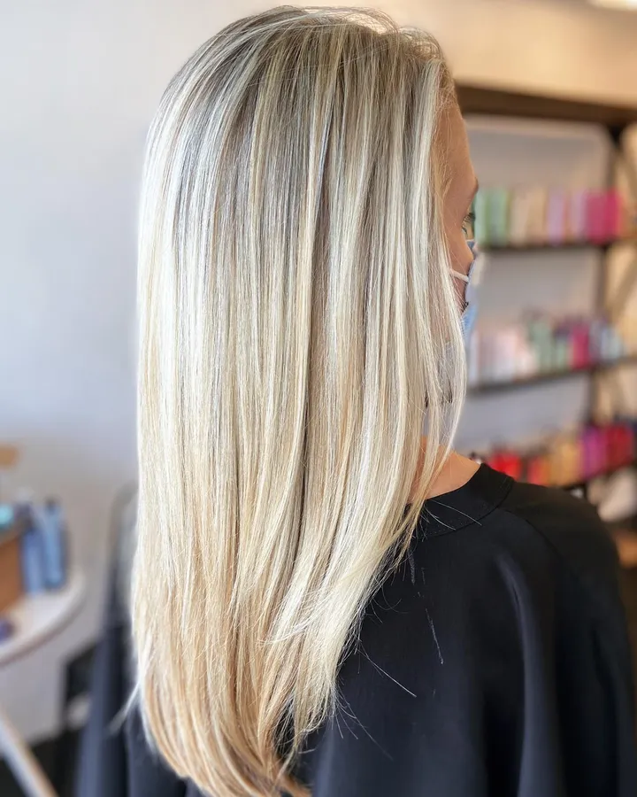Icy platinum blonde, long and sleek